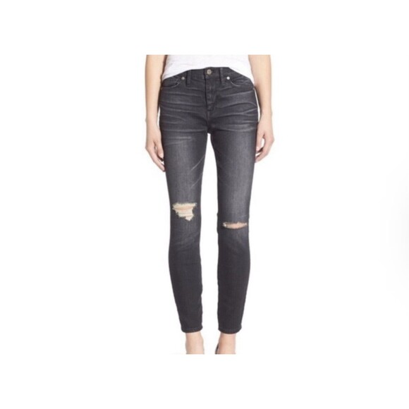 Madewell Jeans Women Size 26 Black Washed Busted Knee High Riser Skinny - Picture 1 of 11